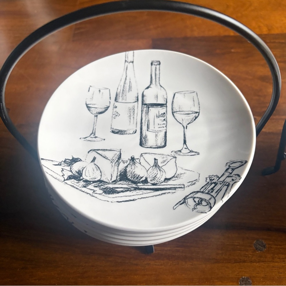 Set of 6 Appetizer Wine & Cheese Plates Stoneware